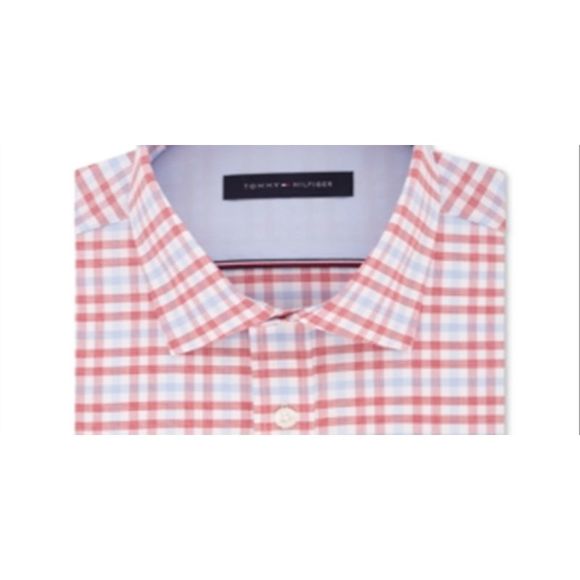 Tommy Hilfiger Men's Plaid Collared Work Dress Shirt Red Size 16X32-33 - Picture 2 of 3
